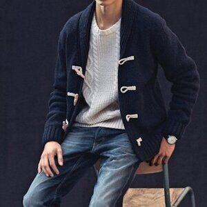 Zara Man - Men's Wool Blend, Full Zip Toggle Hoodie in Navy, size XL